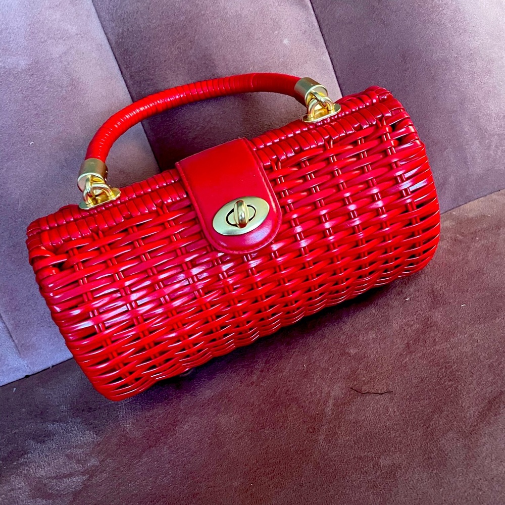 PUG red wicker purse